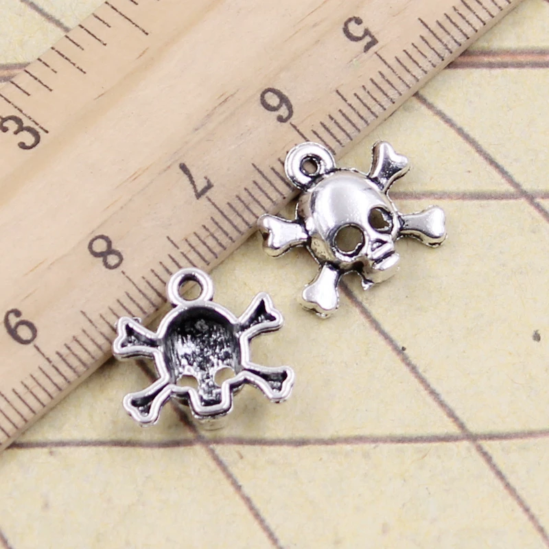 20pcs Charms Skull Skeleton Bone 15x14mm Tibetan Bronze Silver Color Pendants Antique Jewelry Making DIY Handmade Craft