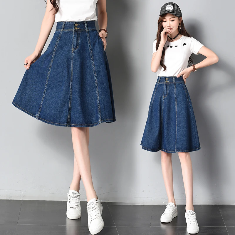 high waist denim skirts women summer pockets midi jeans skirt ladies korean casual skirts jupe femme faldas