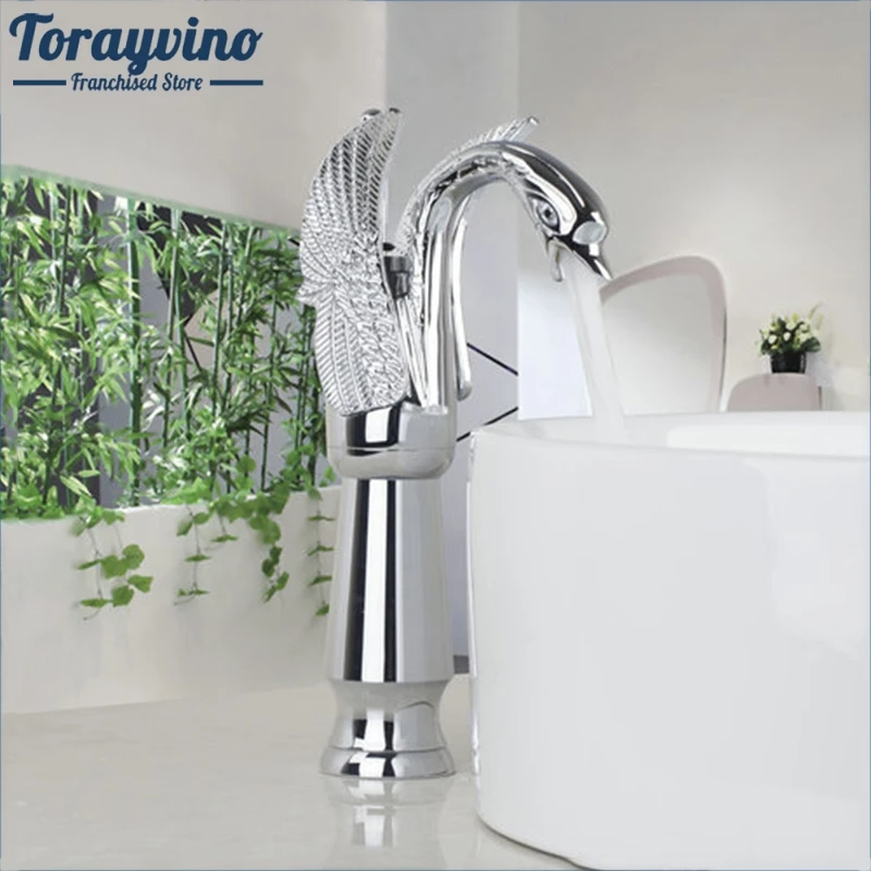 

Torayvino Tall Swan basin Waterfall Faucets Bathroom basin faucet Chrome Deck Mount Mixer Single Handle Sink Faucets Silver taps