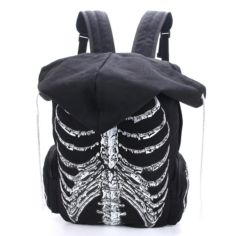 JIEROTYX-mochila de lona multifuncional para Halloween, morral escolar Unisex con estampado de calavera y esqueleto, bolsa de viaje de diseño gótico