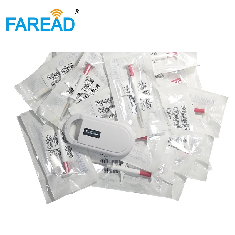 X40pcs 1.4x8mm FDX-B implants pour animaux de compagnie microchip étiquette en verre Anchor + x1pc RFID 134.2KHz Animal USB portable ID microchip Reader
