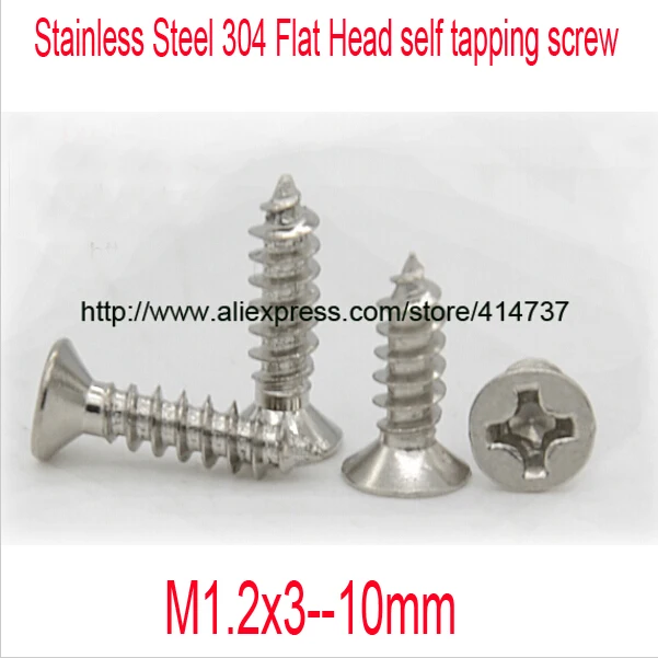 200 Pcs/Lot M1.2 Stainless Steel Flat Head micro electronic cross recessed phillips countersunk self tapping screw Length 3-10mm