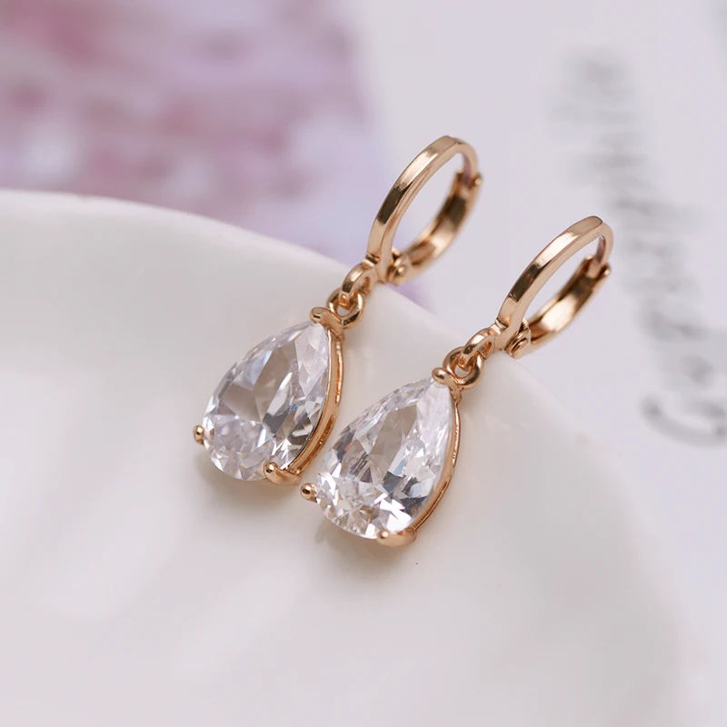 MxGxFam Drop Water Earrings For Women Gold color 18 K AAA+ CZ Europe Fashion Classic Style