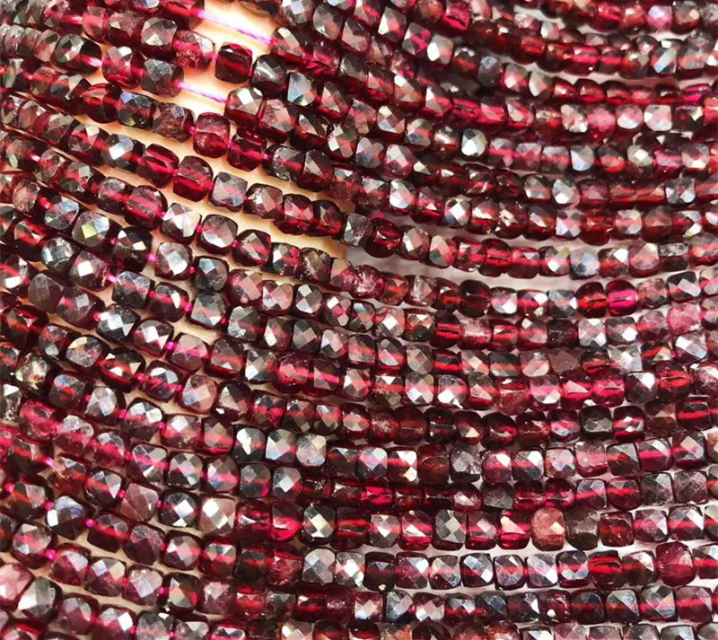 GARNET loose beads red  square faceted 4-5mm nature  for making jewelry necklace 14inch FPPJ wholesale