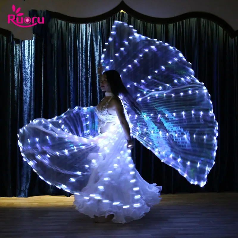 Ruoru 382 Pieces Leds Split Led Isis Wings Women Belly Dance Props 360 Degrees LED Shining Wings Girls Dance Wings with Sticks