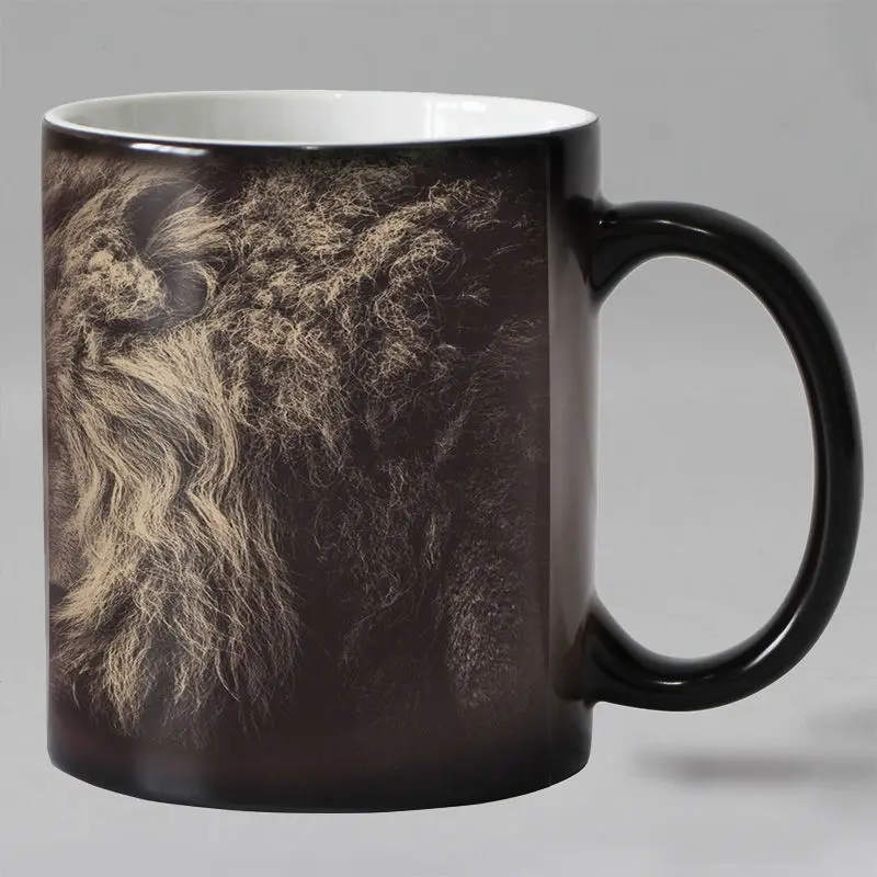 Divertente novità tazze da caffè che cambiano colore in ceramica animale leone, tazza da tè magica, regalo sorpreso, 330ML