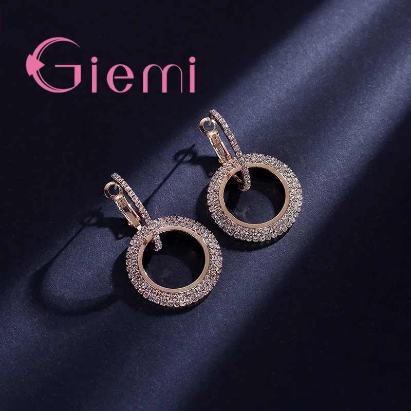 Hot Sale 925 Silver Round Crystal Earring Hip Hop Big Circle Bride Large Ring Earrings Valentine\'S Day Gift Party