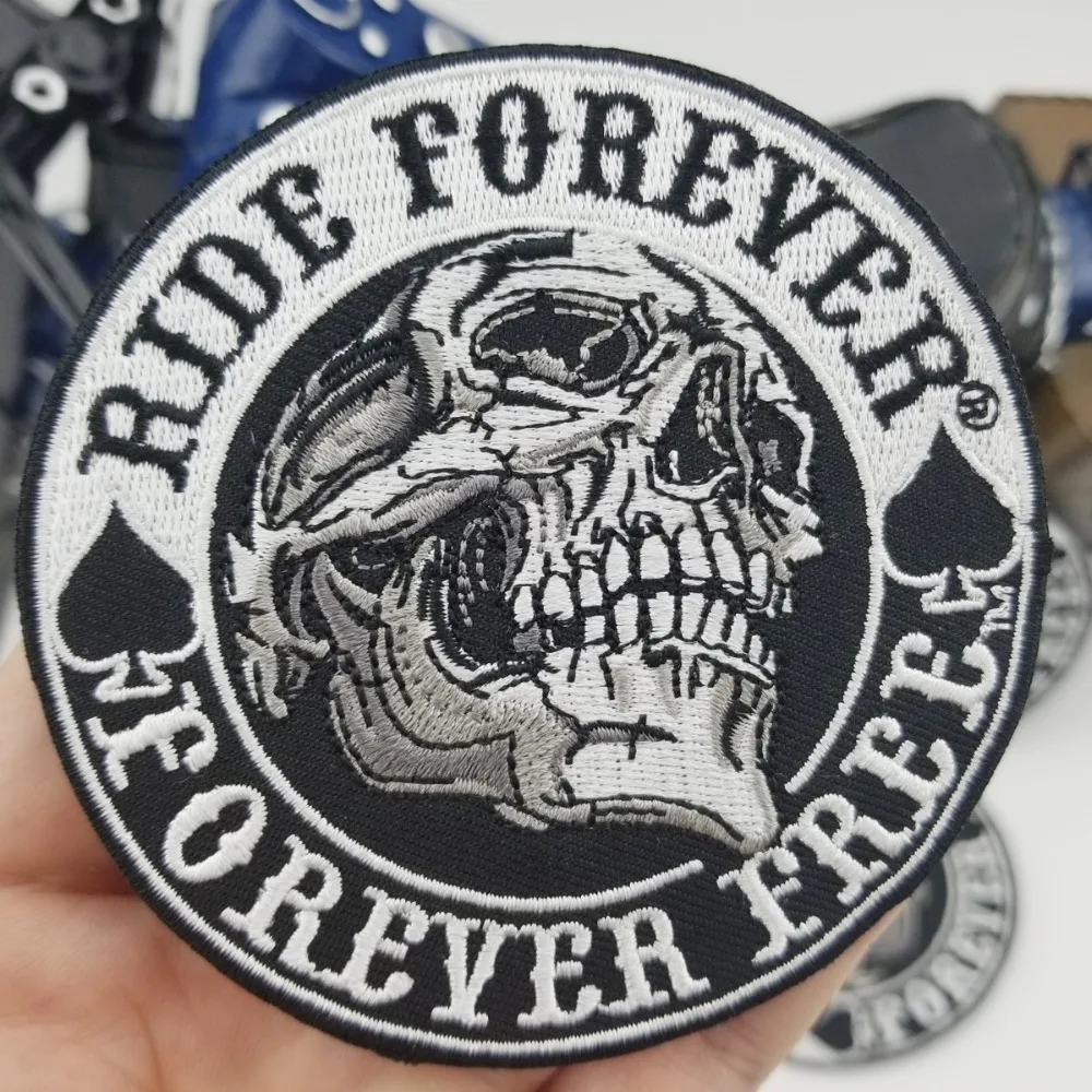 Ride Forever darmowa łaty z czaszką niestandardowe wojskowe Cirlce Patch Biker haftowane na odzież kamizelka Rock punkowa odznaka śmierć