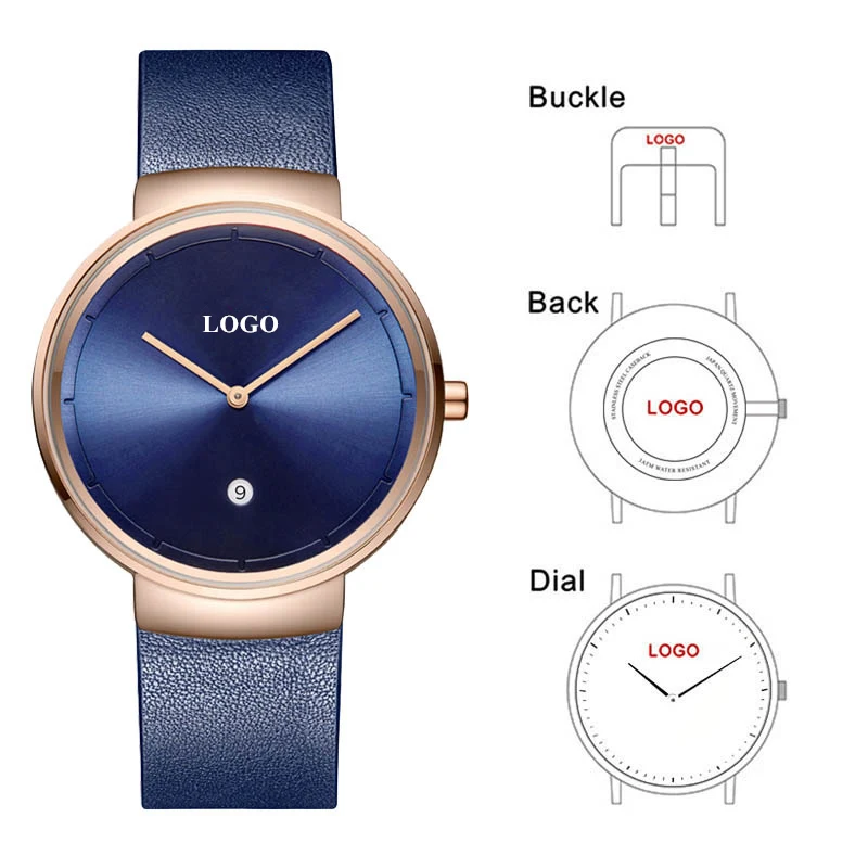 

CL032 Factory Mens Watch Designer Brand Your Own Watch Women Custom Logo Watch Personalized Blue Dial with Blue Strap