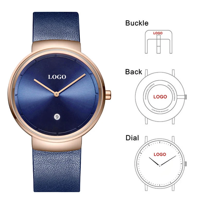 CL032 Factory Mens Watch Designer Brand Your Own Watch Women Custom Logo Watch Personalized Blue Dial with Blue Strap