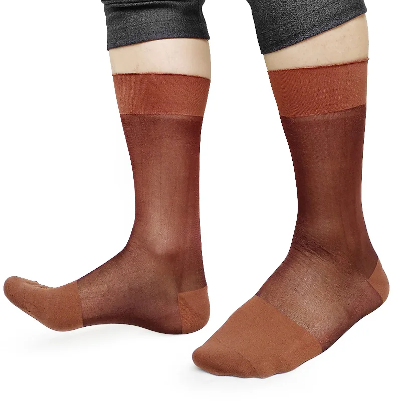 Mens Nylon Silk Socks Thin Sheer Softy Sexy Formal Dress Suit Socks For Gentlemen Supper quality Coffee Male Hose socks