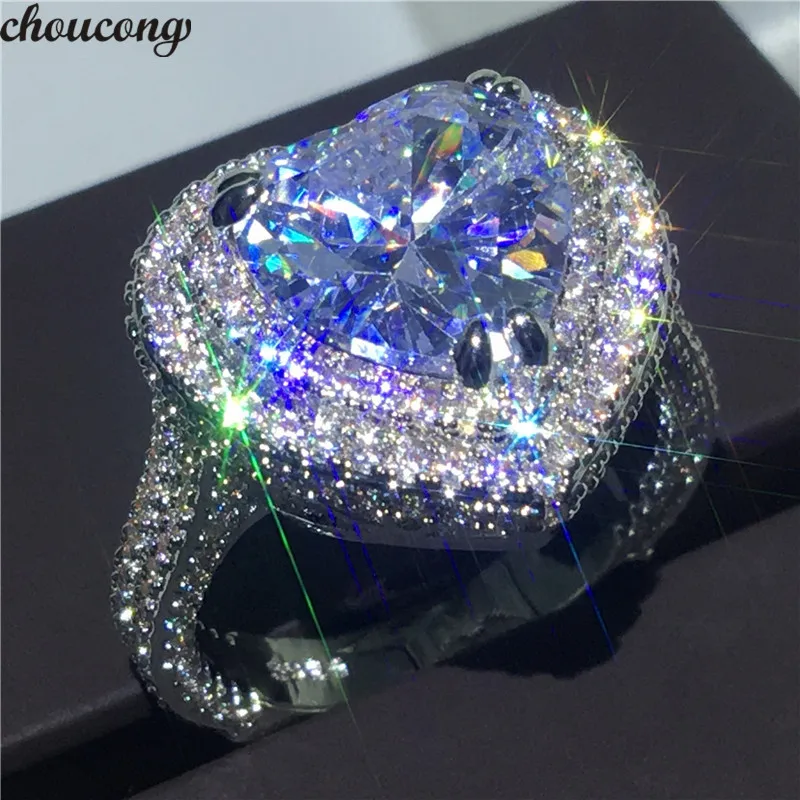 

choucong Big Heart shape Promise Ring 925 Sterling Silver 6ct AAAAA cz Engagement Wedding Band Rings For Women Party Jewelry