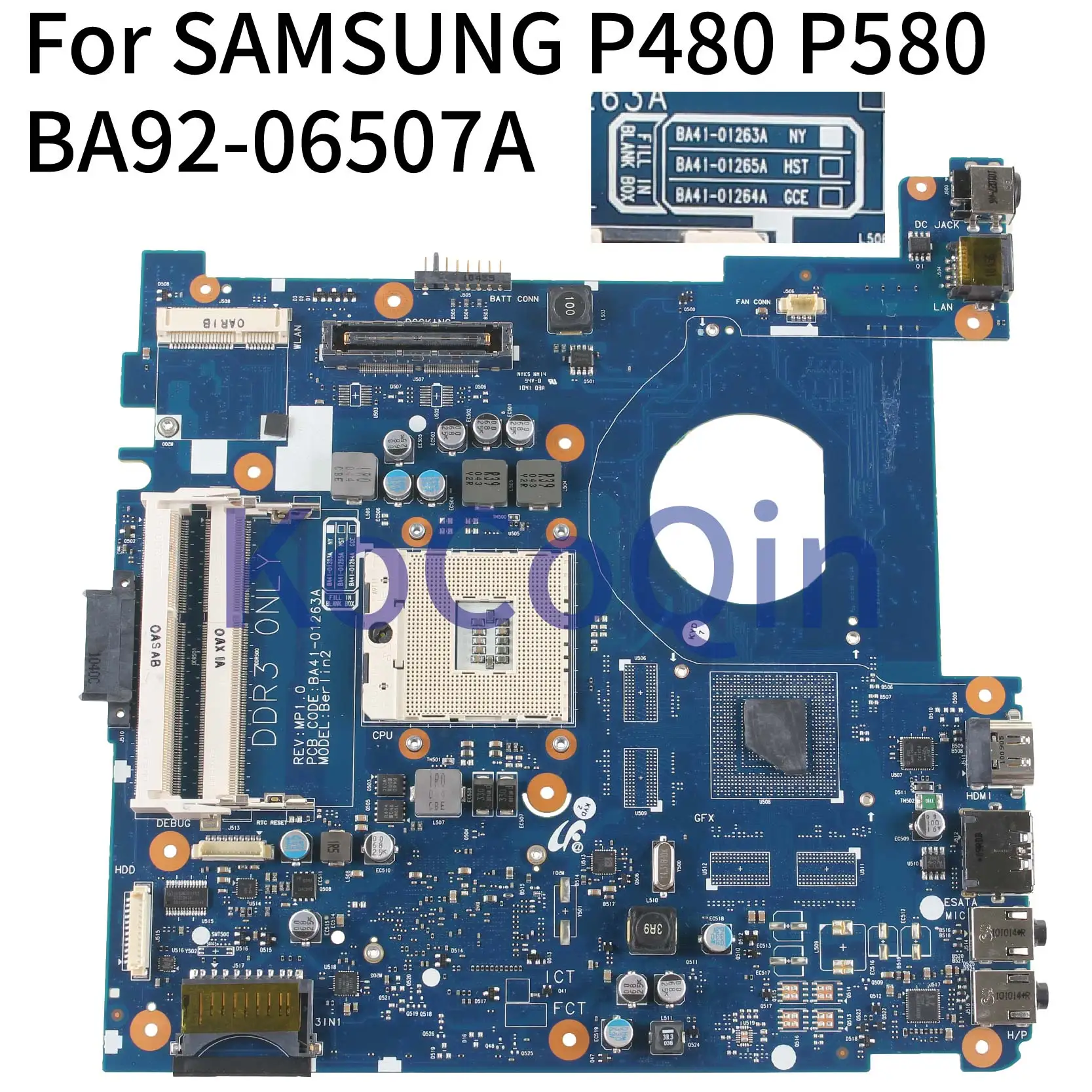 

KoCoQin Laptop motherboard For SAMSUNG P480 P580 Mainboard BA41-01263A BA92-06507A HM55