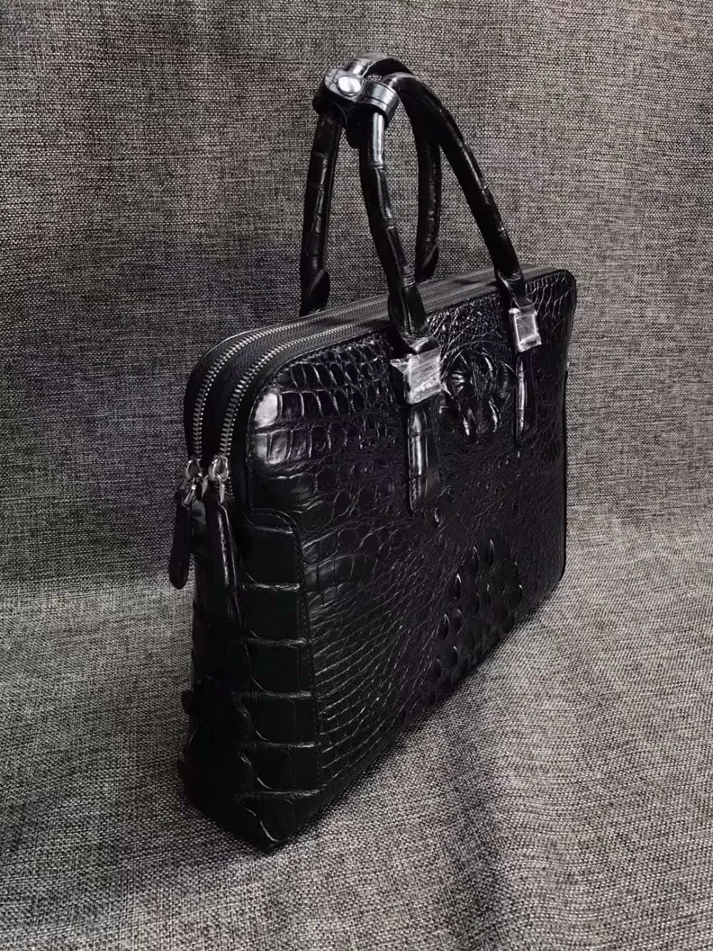Bolso de negocios para hombre, maletín de piel de cocodrilo 2018 auténtica, para ordenador portátil, blanco, rojo, gris, con doble cremallera,
