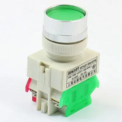 660V Ui 10A Ith Panel Mount Self Lock DPST Green Button Switch