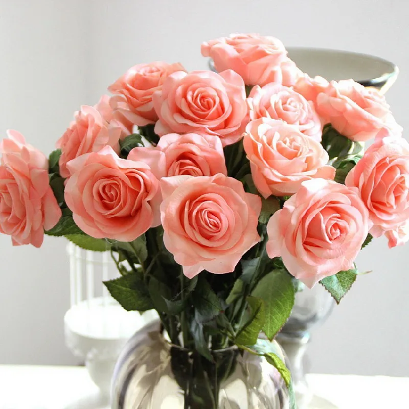 10 Bunch of flowers (10pcs/Lot) Moisturizing Roses Artificial Flowers Real Touch Rose Flower for Festive holiday