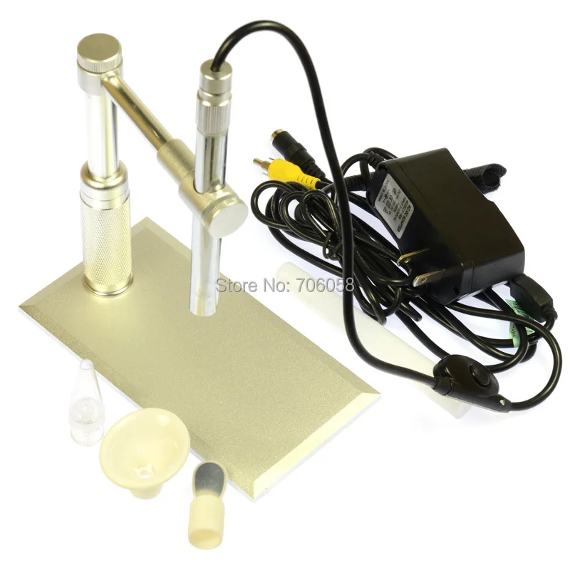 200X 2MP HD Digital Zooming AV TV Video Microscope Endoscope Camera Set with 8 LED light + Aluminium Alloy Stand Holder