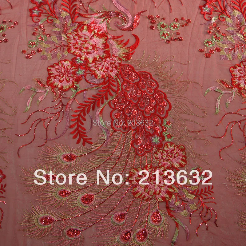 POz27 tulle cotton fabric bottom sequined Phoenix embroidered cloth professional sequined embroidery fabric wholesale designer