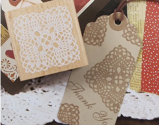 5cm Square Lace Retro Vintage Wooden Rubber Stamp Scrapbook DIY Floral Lace Decoration Stamp High Quality Korean Stationery