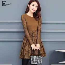 Spring Autumn Basic Mini Dress Hot Sales Women Fashion Temperament Lady Patchwork Hollow Out Lace Mini Dress 1219