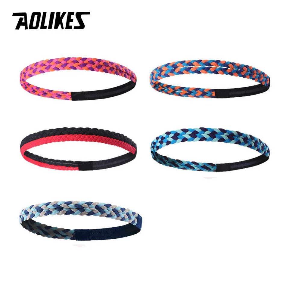 AOLIKES 1PCS Weave Elastic Yoga Sweatband For Women Men Running Hair Bands Fitness Sweat Bands Sport Silicone antiskid Headband