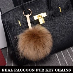 MPPM 100% Real Raccoon Fur Pompom Keychain Accessories Chain Mixed Colors Big Size Ball Bag Accessories Keychain Fur