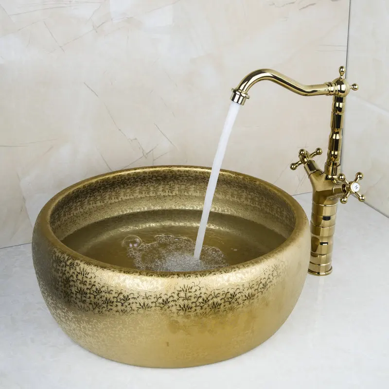 

Gold color Jingdezhen ceramic sanitary ware art counter basin wash basin lavabo sink Bathroom sinks vessel sink vanity top