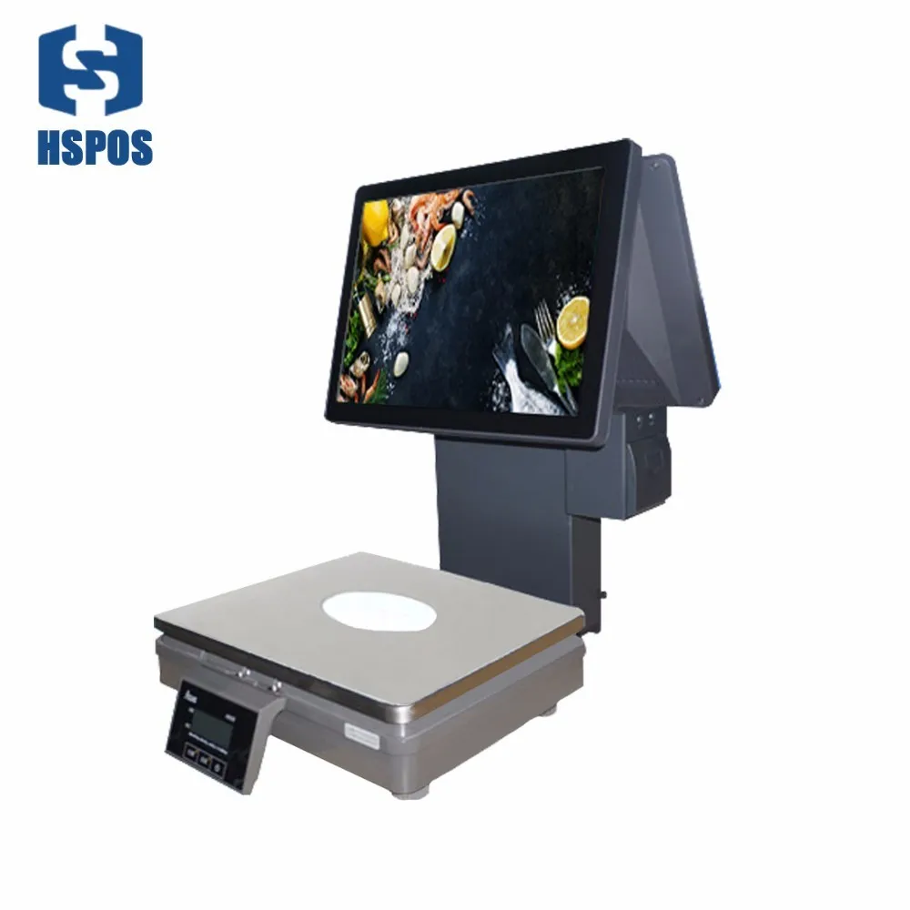 fruit shop 15kg Electronic price scale with dual 15 inch resistive touch screen LED Display built-in 58mm thermal Printer