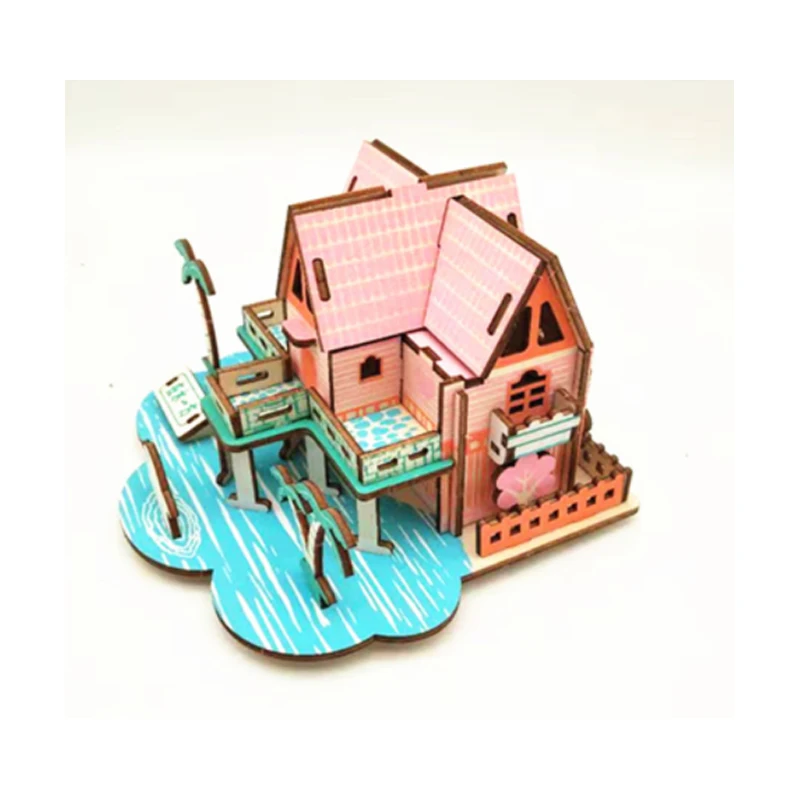 Fai da te modello di costruzione giocattolo 3d Puzzle in legno casa Villa Kit su Waterside Puzzle assemblare giocattolo regalo per bambini adulto p15