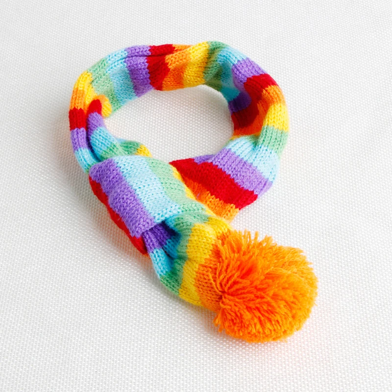 1 Set(hat+scarf+leg Warmers) Rainbow Stripe Knitted Dog Scarf Hat Winter Pet Products Warm Clothes Accessories For Small Dogs