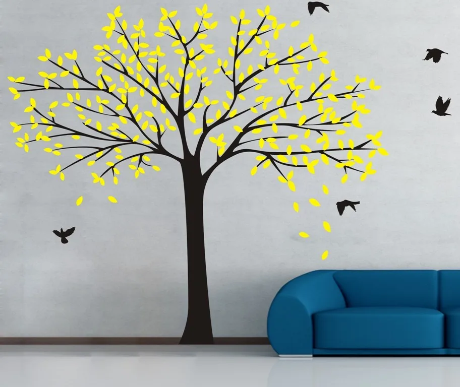 Huge Designed Nursery Tree With Flying Birds Silhouettes Art Wall Posters Home Kids Bedroom Sweet Decor Gift Wallpaper Wm-576