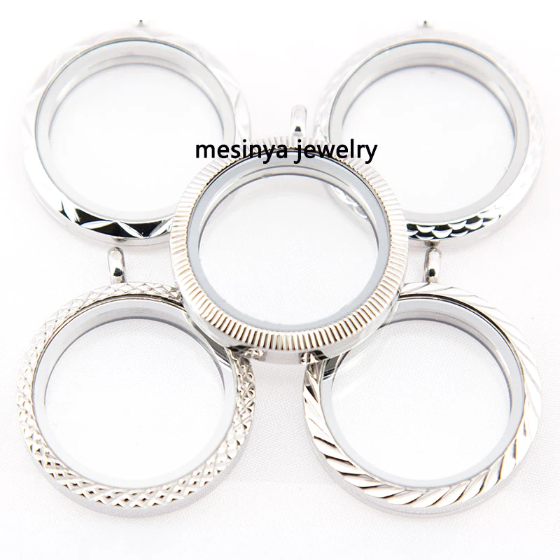 10pcs 5 Designs New 30mm Waterproof Plain Floating Locket,316L surgical Stainless Steel Magnet Memory Glass Lockets Pendant