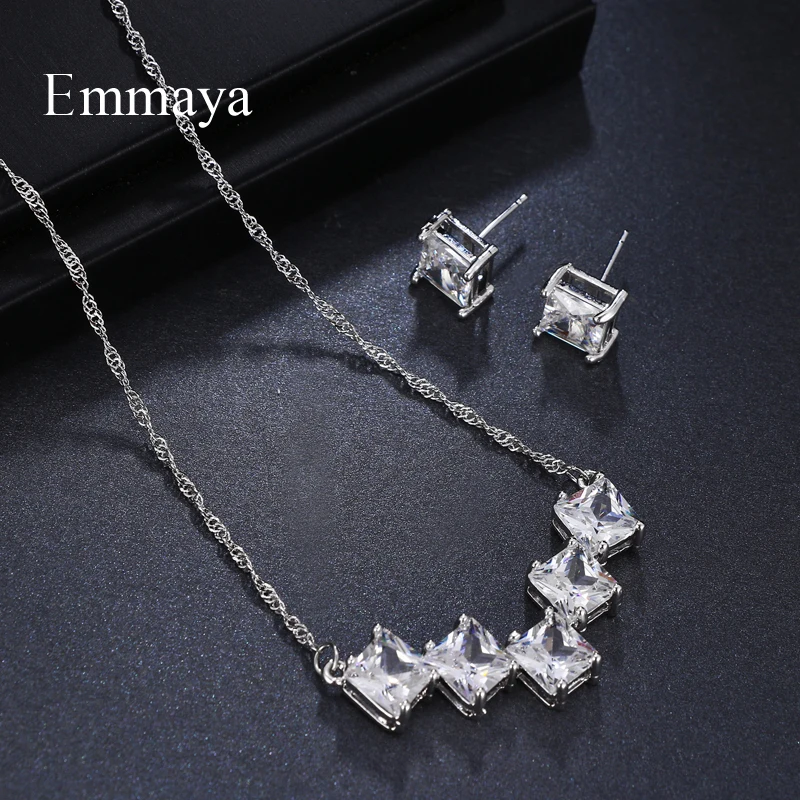 Emmaya Brand Luxury AAA Cubic Zircon Adjustable Geometic Crystal Earrings Necklace Set For Women Popular Bride Jewelry Gift