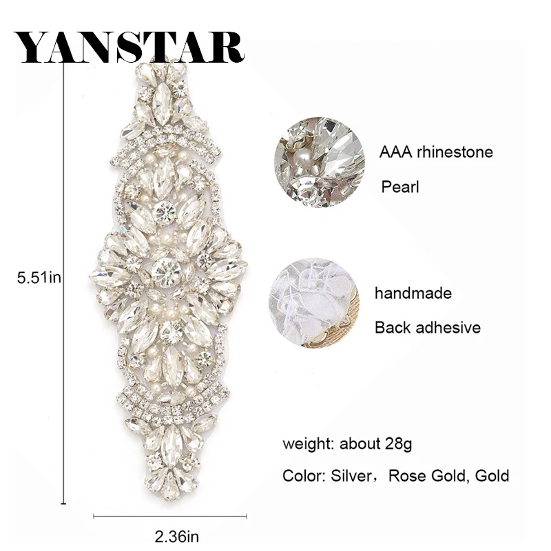 YANSTAR 5PCS Wholesale Handmade Rhinestone Applique Rose Gold Protein Beads Accessories ironing Wedding Dress Belt Trim YS856