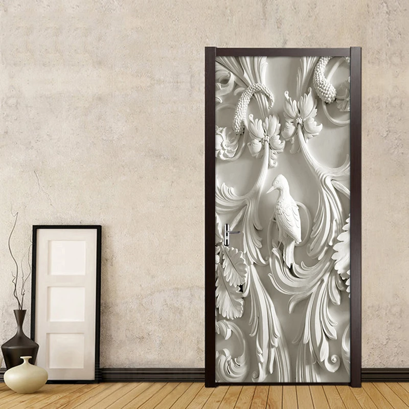 European Style 3D Stereoscopic Embossed Bird Branches Murals Wallpaper For Living Room Bedroom Door Sticker Self-adhesive Mural