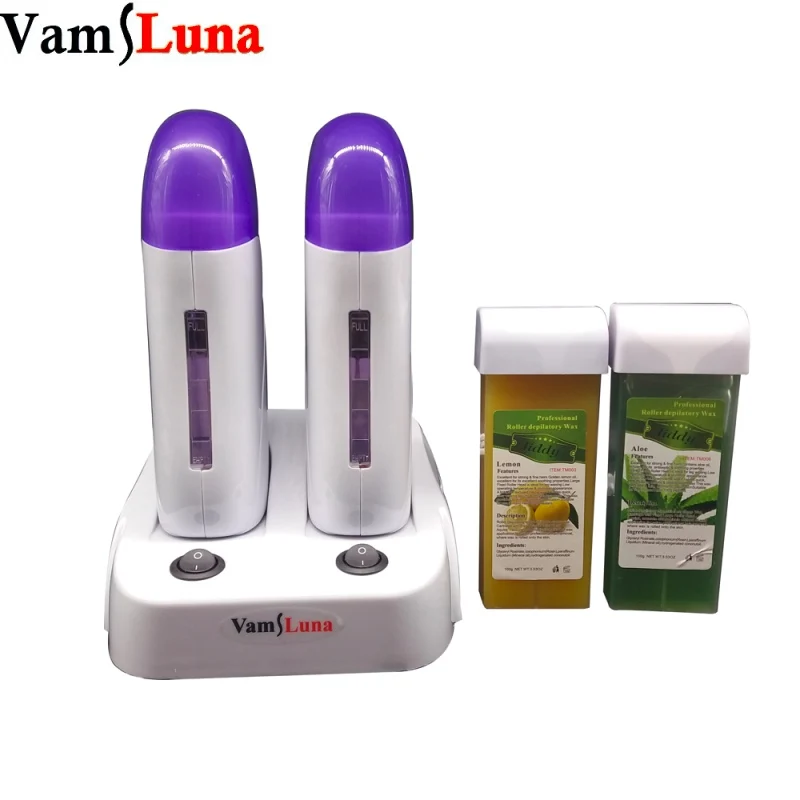 Wax Roller Double Depilatory  Heater With 2 Wax Cartridge Hot Body Hair Removal On Depilation Waxing Machine Salon Beauty