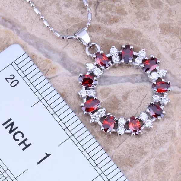 Good-Looking Red / White Cubic Zirconia Silver Plated Jewelry Sets Earrings Pendant Ring S0143