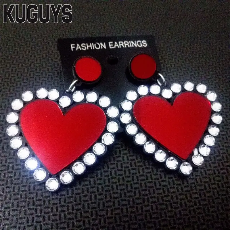 أقراط كبيرة من kumen على شكل قلب أحمر من الأكريليك للسيدات أقراط عصرية من Oorbellen HipHop أقراط Pendientes