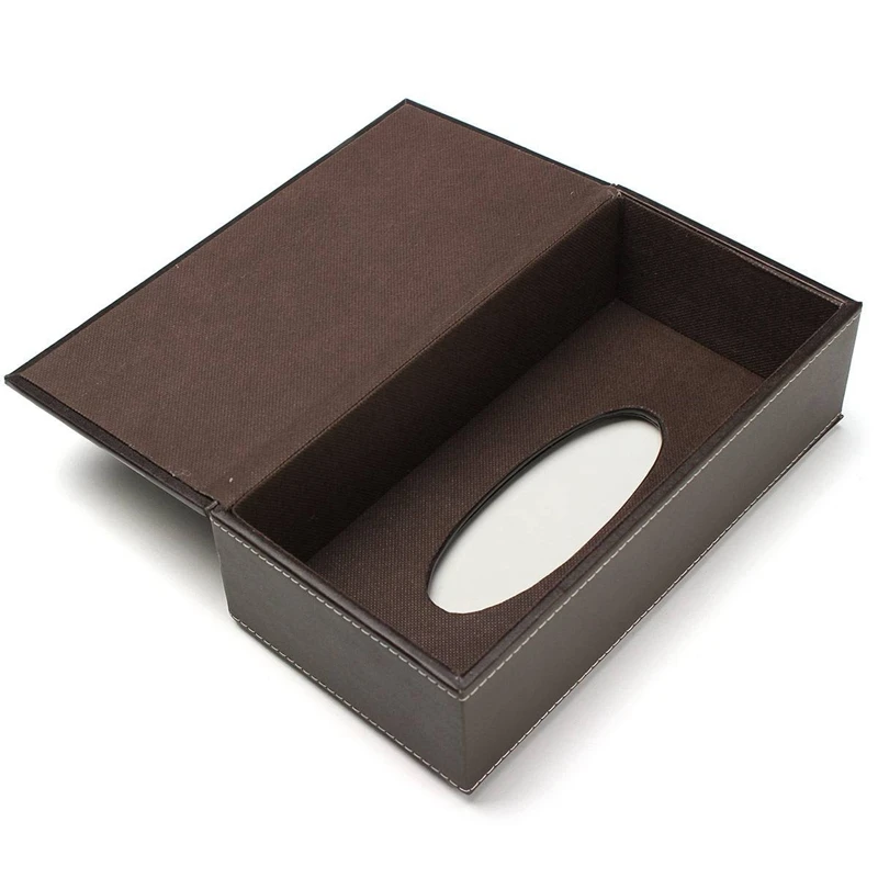 Portable Leather Rectangular Tissue Cover Box Holders Case Pumping Paper Hotel Home Car Gift Brown