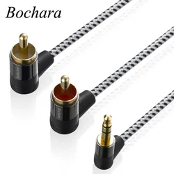 Bochara pleciony 90 stopni 3.5mm jack do 2RCA OFC kabel audio pozłacany do głośników wzmacniacz mikser 30cm