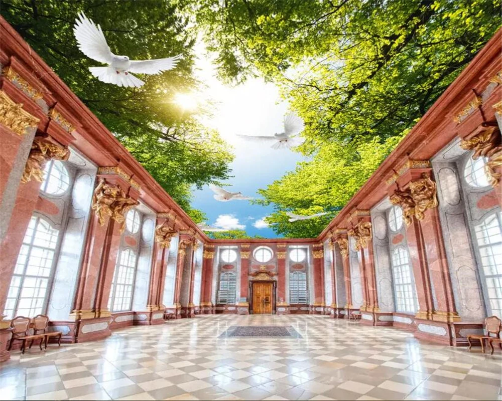 

Beibehang Custom 3D Ceiling Mural Wallpaper Living Room Theme Hotel Ceiling Wall Sky sunshine forest seabird Photo 3d Wallpaper