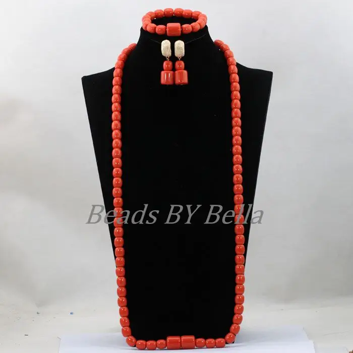 

36inches Long African Beaded Necklace Set Artificial Coral Fashion Wedding Party New Women Gift Jewelry Set Free Shipping ABL227