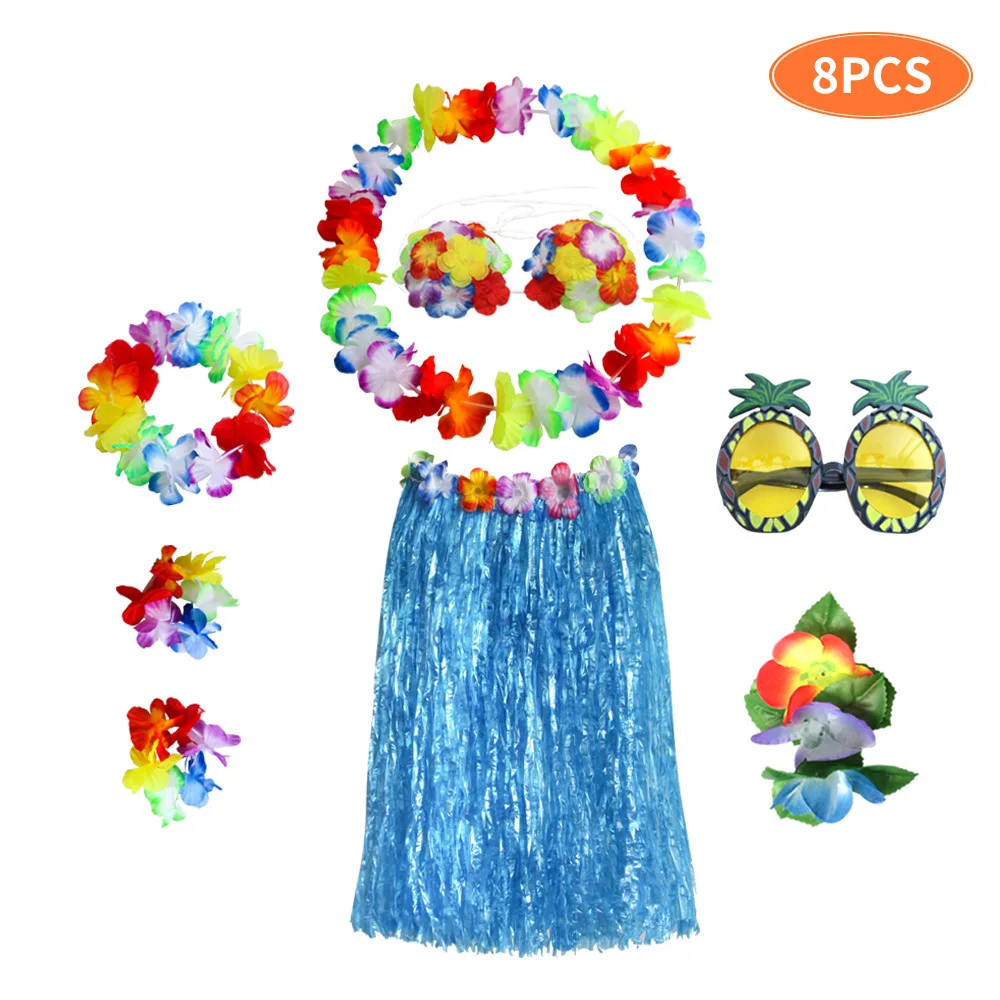 Hot Sale 60cm/80cm 8Pcs Plastic Fibers girls Woman Hawaiian Skirt Grass costume Flower Skirt Hula dance dress Party Hawaii Beach