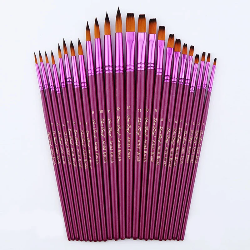 

12Pcs Artist Different Size Fine Nylon Hair Paint Brush Set for Watercolor Acrylic Oil Painting Brushes Drawing Art Supplies