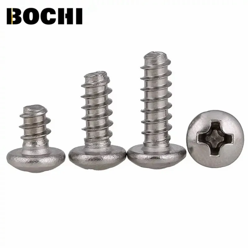 GB/T 50pcs 304 stainless steel phillips pan round head Flat Tail self-tapping screws white M2M2.2M2.6M3M4M5 wood screws