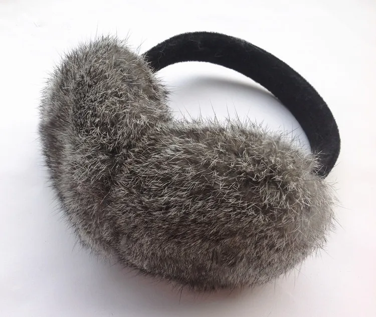 Genuine rabbit fur ear muffs for women, No adjustable ear warmer, black, gray, white, brown, autumn and winter, M201