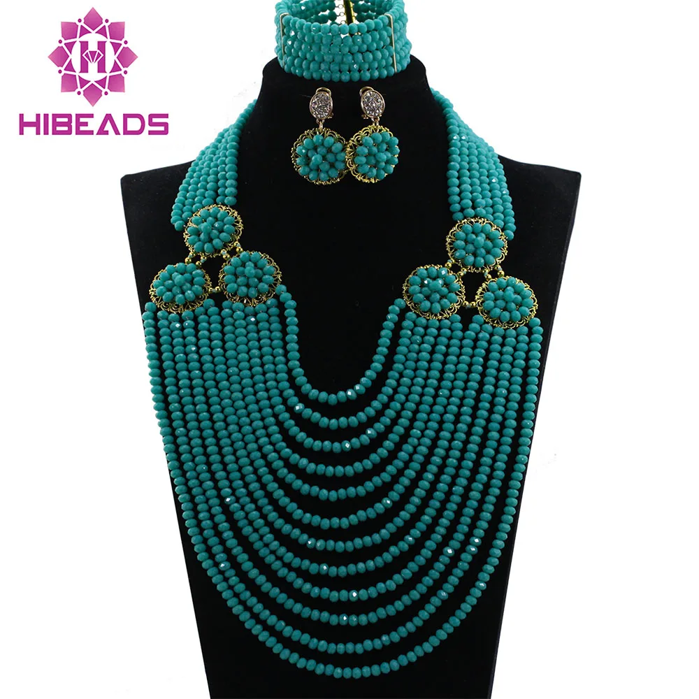 Conjunto de joyería de cuentas de Moda Africana azul para mujer, conjunto de traje de babero de boda, joyería para mujer, envío gratis