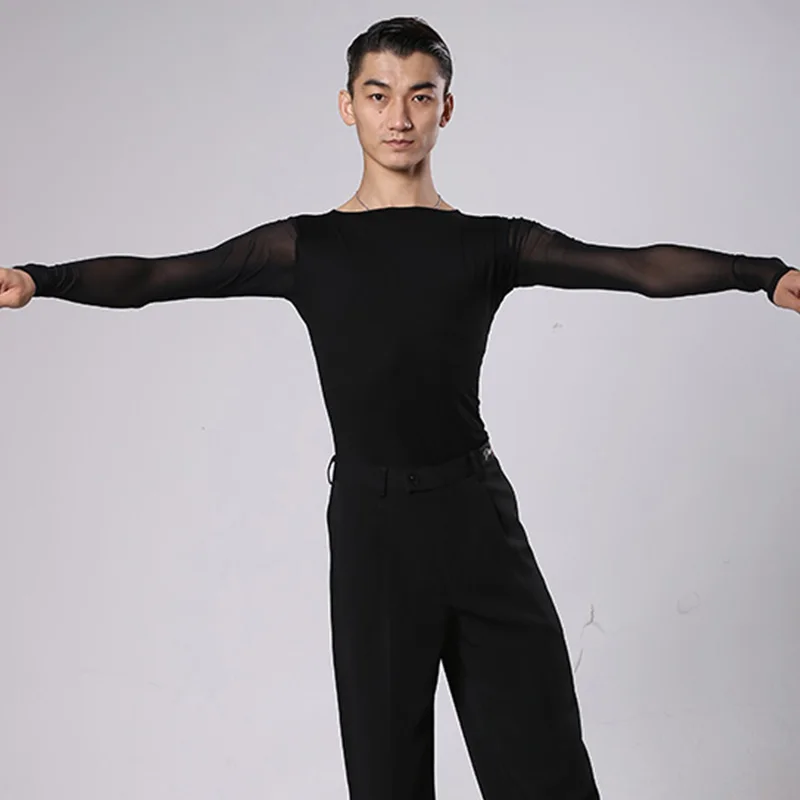 Hommes danse chemise salle de bal Latin haut noir à manches longues mâle Samba Salsa spectacle danse vêtements hommes vêtements d'entraînement DNV10808