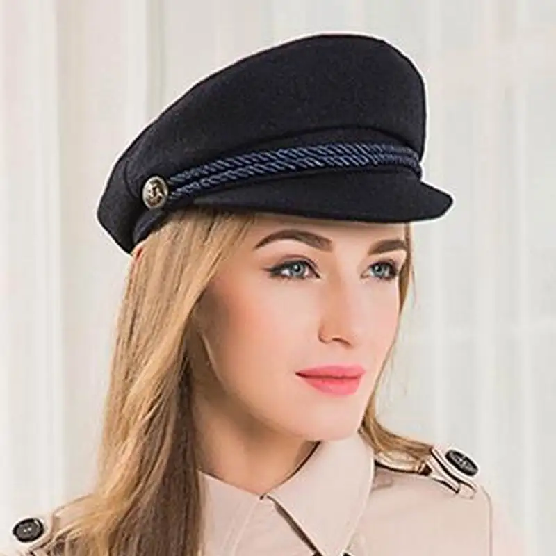 New Fashion Sailor Ship Boat Captain Military Hats Peaked Cap Black Baseball Caps Flat Hat for Women Bere Wool Hats