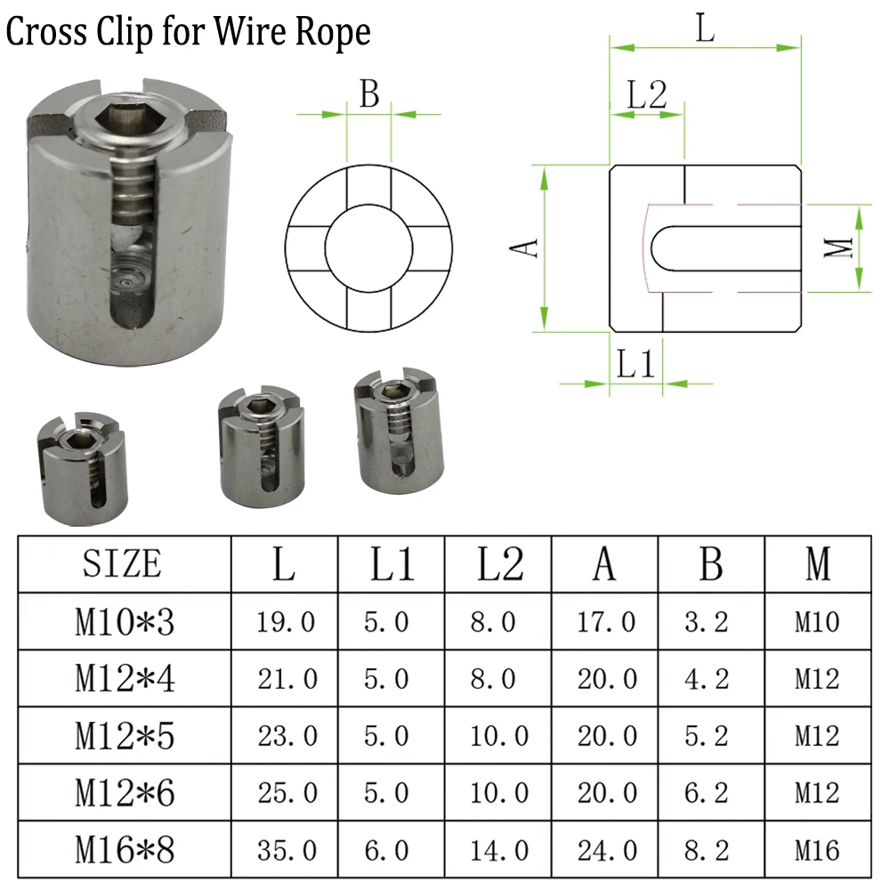 Stainless Steel Cross Clip Wire Rope Clamp Marine SUS316 Trellis Systems Green Wall for 4mm Rope Cable Cross Clamp 10pcs M12*4mm